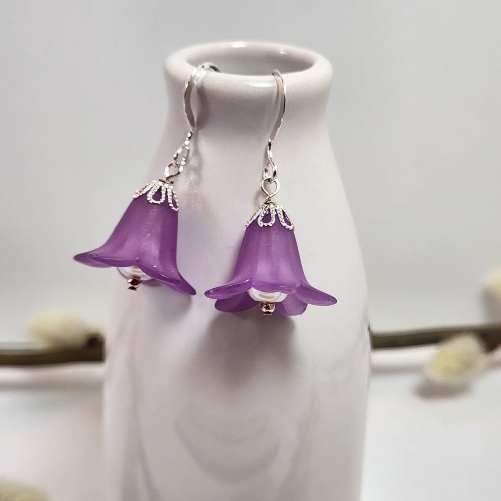 Handcrafted Fairy Flower Earrings Sterling Silver Earwires Acrylic Faux Flower